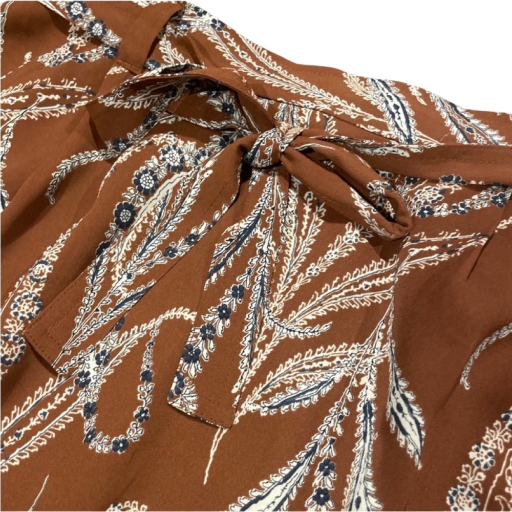 LOFT Brown A-Line Skirt with White and Blue Pattern - Picture 3 of 6